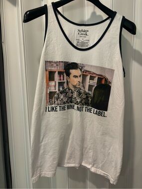 Men's White Graphic Tank — "I Like The Wine" Size Medium